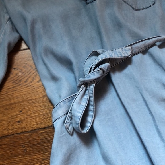 Chambray Belted Popover Boho Shirt Dress XS - Picture 5 of 7